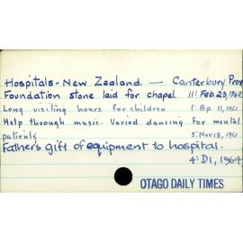 Hospitals - New Zealand - Canterbury Province