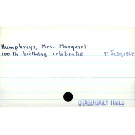 Humphreys, Mrs. Margaret