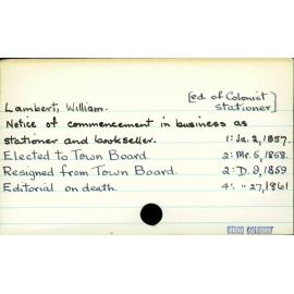 Lambert, William [ed. of Colonist stationer]