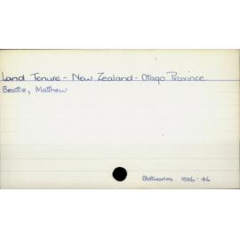 Land tenure - New Zealand - Otago Province