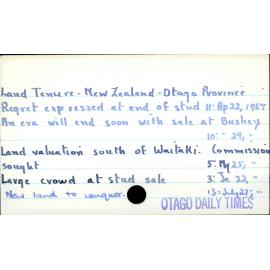 Land Tenure - New Zealand - Otago Province