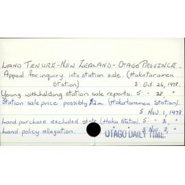 LAND TENURE - NEW ZEALAND - OTAGO PROVINCE