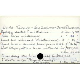 LAND TENURE - NEW ZEALAND - OTAGO PROVINCE