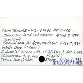 Land Tenure - New Zealand - Otago Province