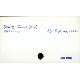 BOWIE, Janet (Mrs)
