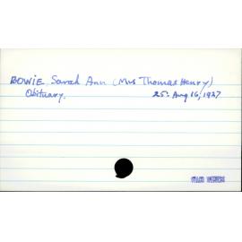 Bowie, Sarah Ann (Mrs Thomas Henry)
