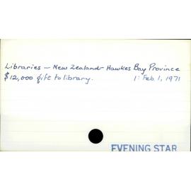 Libraries - New Zealand - Hawkes Bay Province