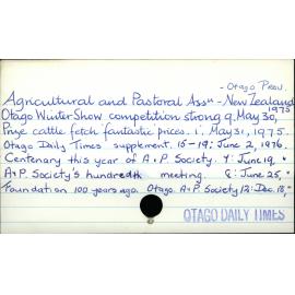 Agricultural & Pastoral Associations - New Zealand - Otago Province