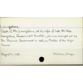 Livingstone, Mrs. Alexander