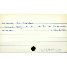 McCallum, Miss Natalina