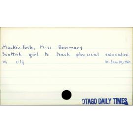 MacKintosh, Miss Rosemary