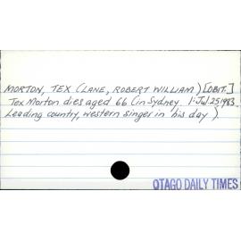Morton, Tex (Lane, Robert William (Obit.)