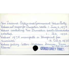 New Zealand - Politics and Government - Values Party