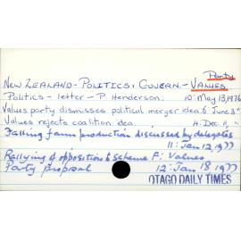 New Zealand - Politics and Government - Values Party