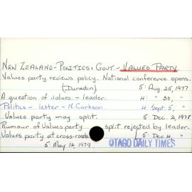 New Zealand - Politics and Government - Values Party