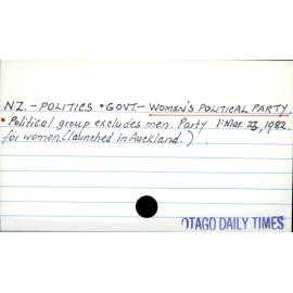 New Zealand - Politics and Government - Women's Political Party