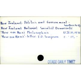 New Zealand - Politics and Government - New Zealand National Socialist Democratic Workers Party