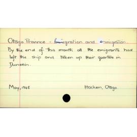 Otago Province - Immigration and Emigration