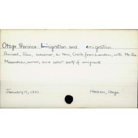 Otago Province - Immigration and Emigration