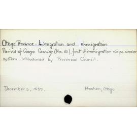 Otago Province - Immigration and Emigration