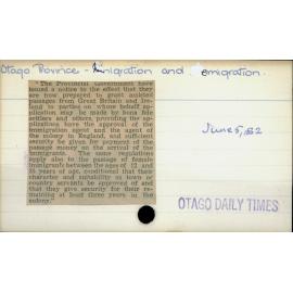Otago Province - Immigration and emigration