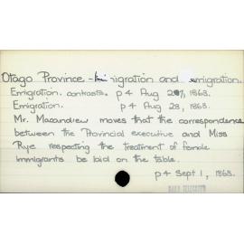 Otago Province - Immigration and Emigration