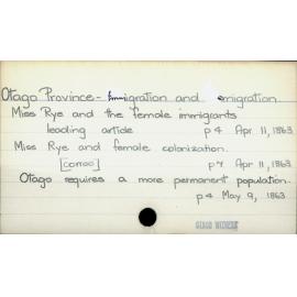 Otago Province - Immigration and Emigration