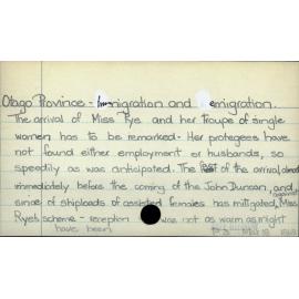Otago Province - Immigration and Emigration
