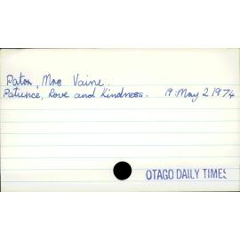 Paton, Mrs Vaine