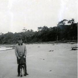 Allan Langston with his youngest son at Papatowai Beach, The Catlins.