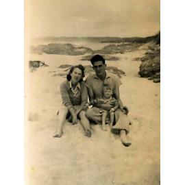 Mary and Allan Langston with their first daughter, Carol Langston, at an Otago beach 1954.