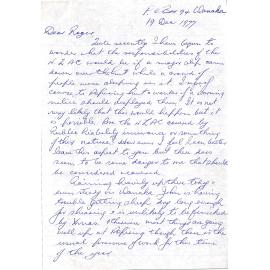 Aspiring Hut, letter to Roger Barrowclough
