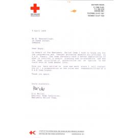 Letter of thanks Red Cross to Roger Barrowclough