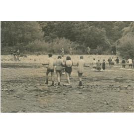 River crossing on a log
