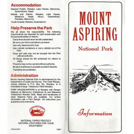 Mount Aspiring National Park brouchure 1984