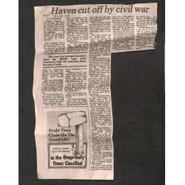 Haven cut off by civil  war. Article  ODT January 10th 1988