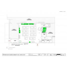 Floor plans for South Dunedin Community Pop Up including Housie layout