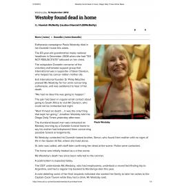 Westoby found dead in home