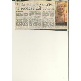 Paula wants skydive to publicize exit options