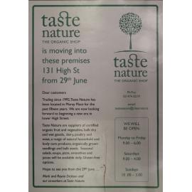 Taste Nature the organic shop is moving