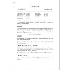 Cedar's Club Newsletter 1994