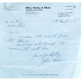  Correspondence re  Visit of Douglas Anderson to Cedar's Club, Dunedin.