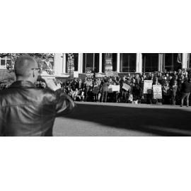 Dr David Clark MP addresses the crowd