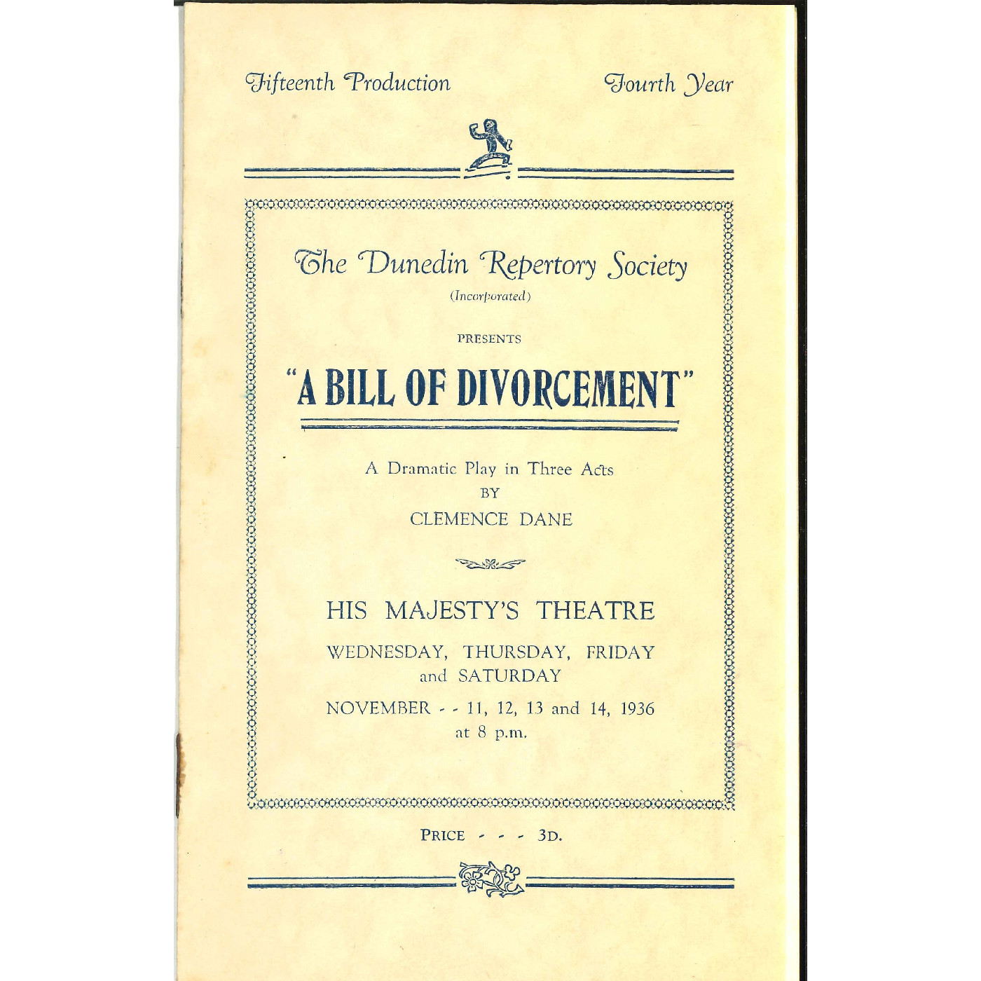A Bill of Divorcement: Theatrical Programme