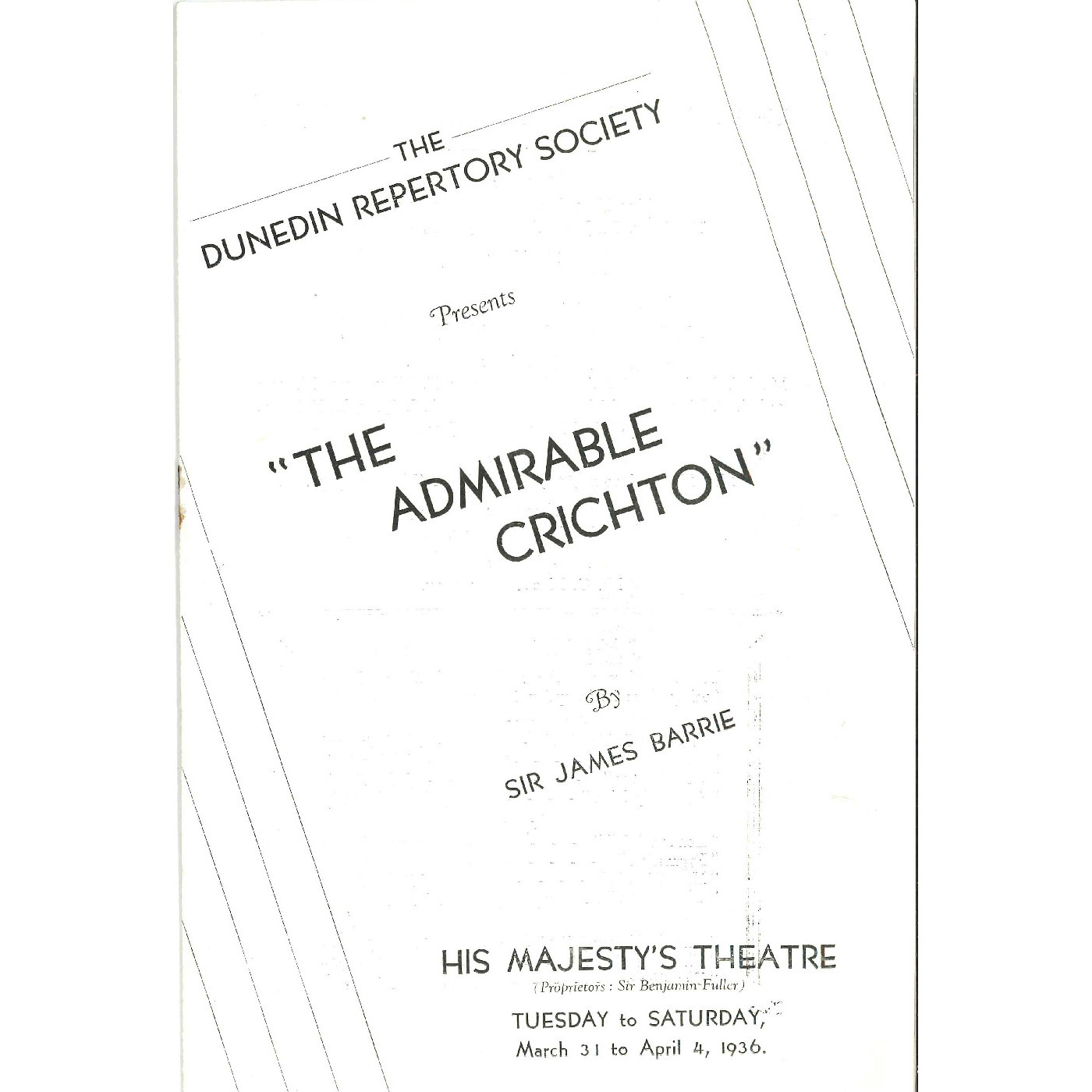 The Admirable Crichton: Theatrical Programme