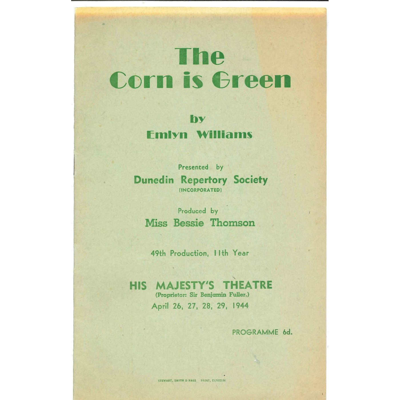 The Corn is Green: Theatrical Programme