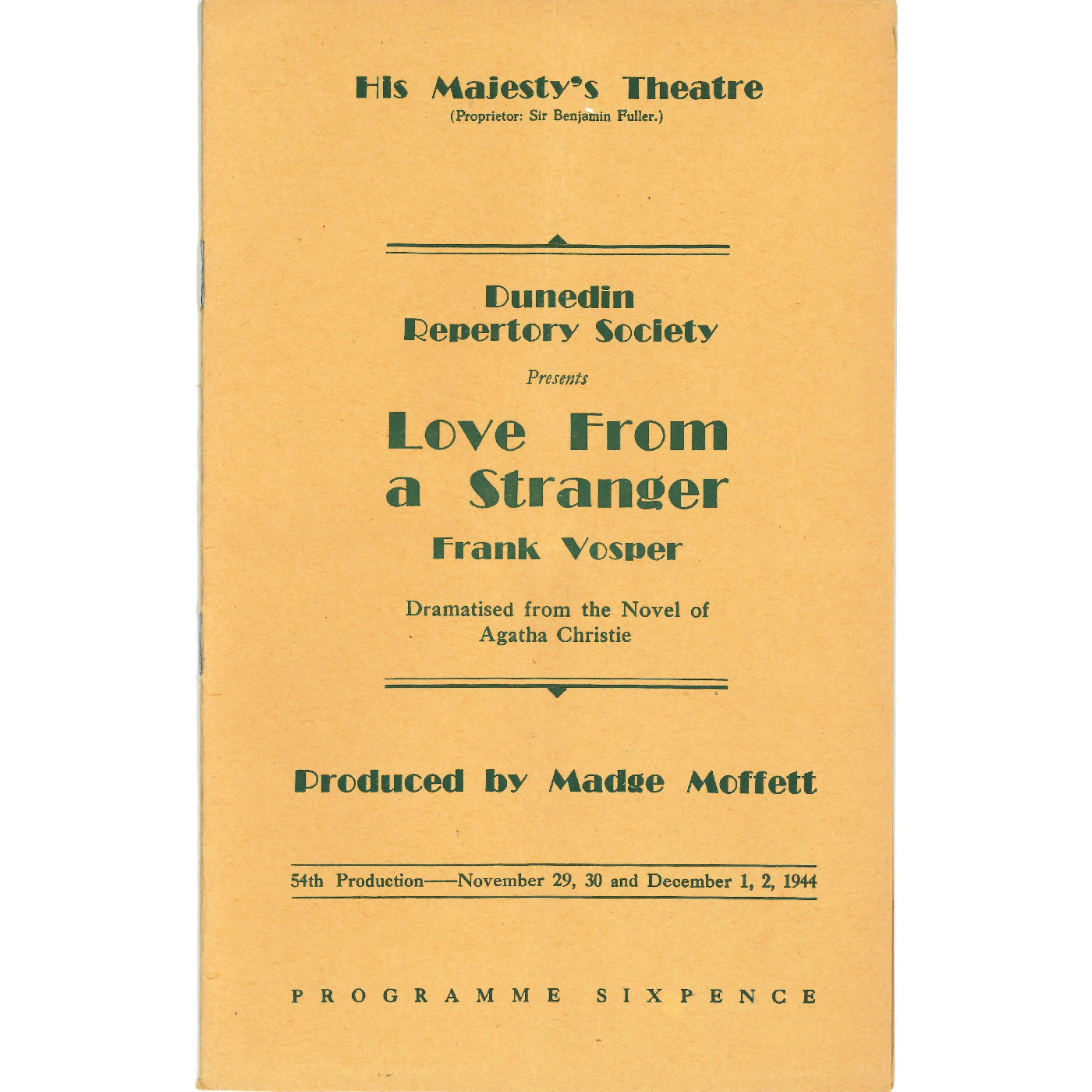 Love From a Stranger: Theatrical Programme