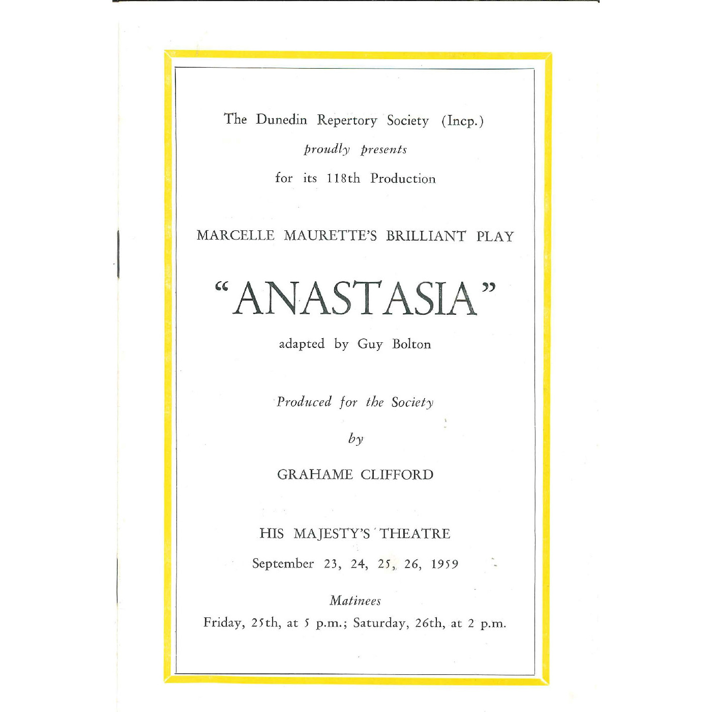 Anastasia: Theatrical Programme