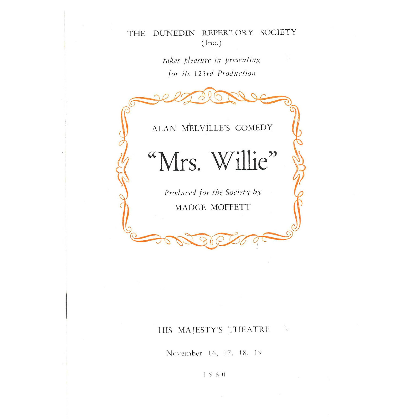 Mrs Willie: Theatrical Programme