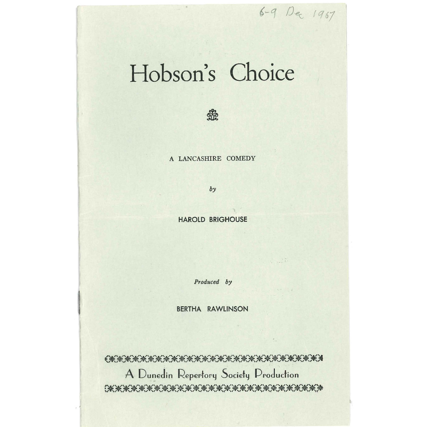 Hobson's Choice: Theatrical Programme